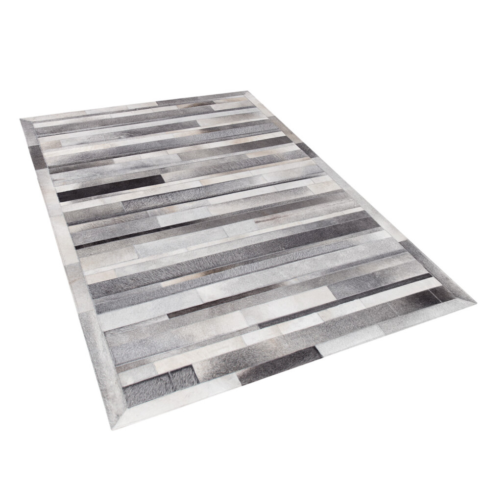 Leather Area Rug 140 x 200 cm Light Grey AZAY