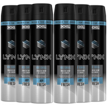 Lynx XXL 48H Fresh Deodorant Body Spray, Ice Chill, 6 Pack, 250ml