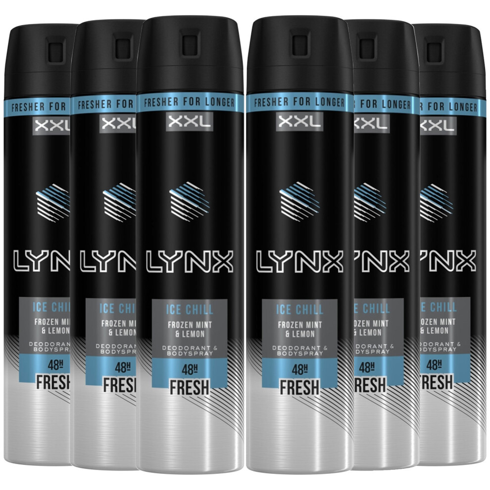 Lynx XXL 48H Fresh Deodorant Body Spray, Ice Chill, 6 Pack, 250ml