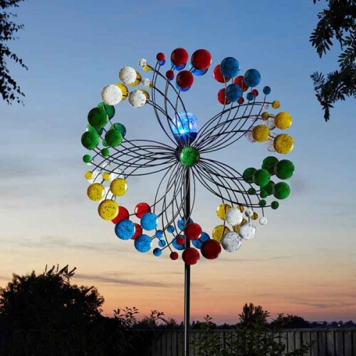 Solar Powered Large 2m LED Lights Garden Wind Spinner Harlequin Stake