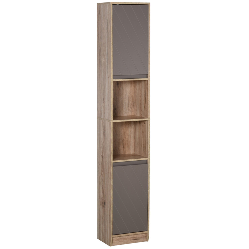 HOMCOM Narrow Bathroom Cabinet for Small Spaces 30 x 24 x 170 cm Grey & Oak | Slim Bathroom Storage Unit, Open Compartment, Freestanding Storage Cupboard, Adjustable Shelves - Image 5