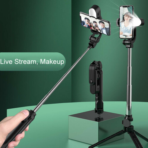 Portable Selfie Stick Phone Tripod + Bluetooth Remote & Fill Light Live Stream 1