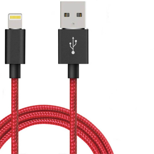(Red, 2m) Heavy Duty Braided Lightning USB Charger Cable For iPhone