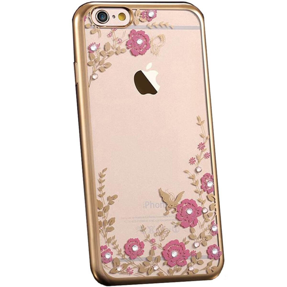 (Gold, For Apple iPhone 6s) Flower Bling Glitter Diamond Sparkly Soft Gel Case Cover For iPhone X 8 7 6 5s 5