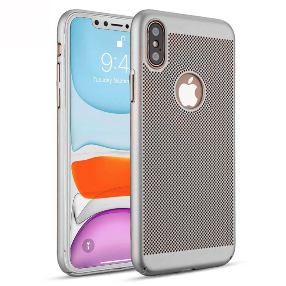 (Silver, For Apple iPhone XR) Luxury Ultra Thin Slim PC Mesh Hard Back Case Cover Apple iPhone 10 X 8 7 6s 5s