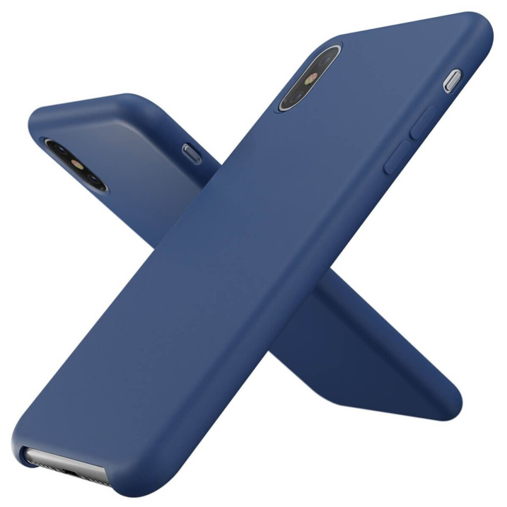 (Blue, For Apple iPhone X) Soft Liquid Silicone Shockproof Matte Back Case Phone Cover For Apple iPhone