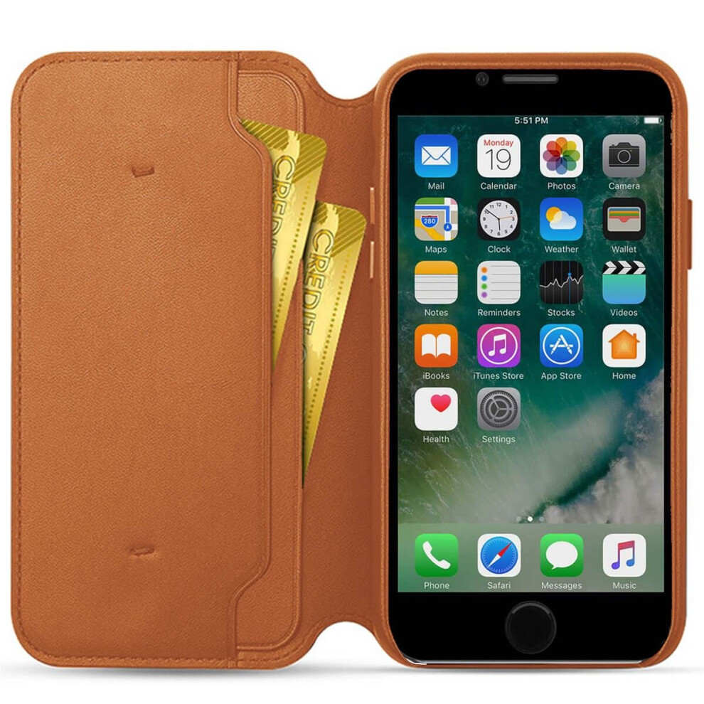 (Brown, For Apple iPhone 6 Plus) Genuine Leather Folio Flip Wallet Case Cover For Apple iPhone X 8 7 6S 6 Plus