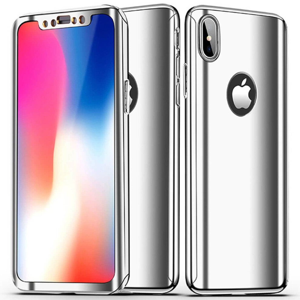 (Silver, For Apple iPhone XR) Mirror Hybrid 360 Hard Thin Case Tempered Glass Cover For iPhone X 8 7 Plus 6s 5