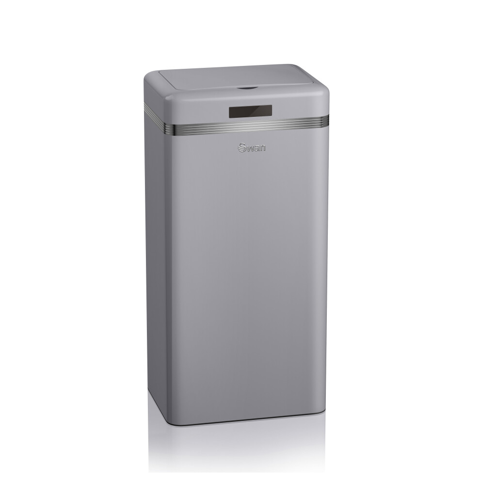 Swan SWKA4500GRN Retro Kitchen Bin with Infrared Technology, Square, Grey, 45 Litre