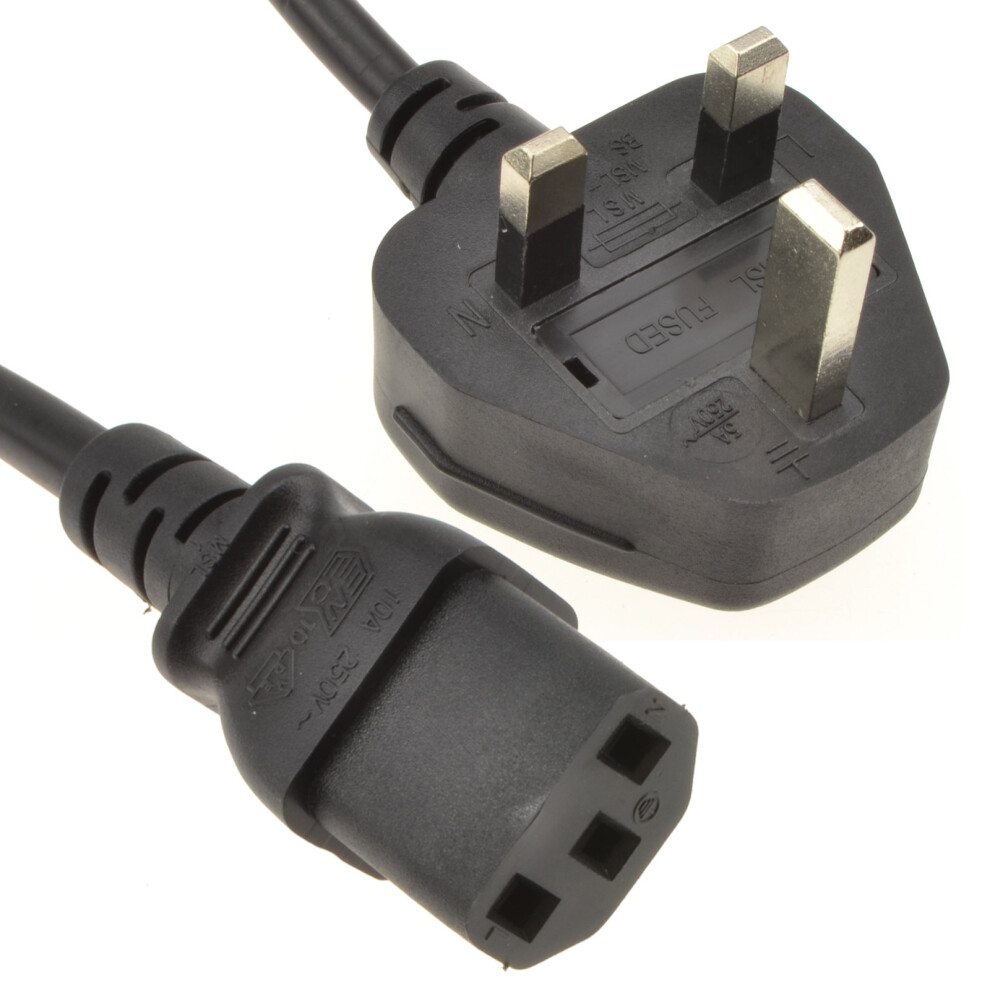 Power Cable UK Plug (5A Fused) to IEC C13 0.75mm Lead 2m Black