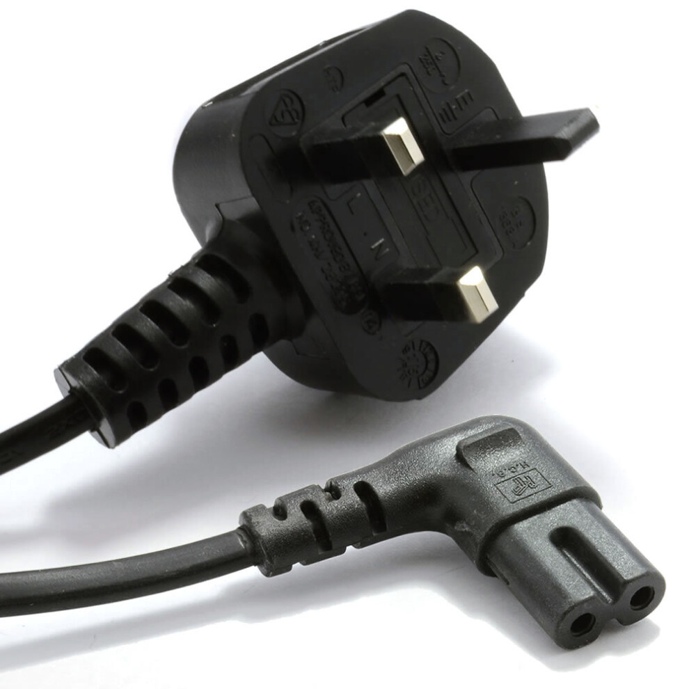 Power Cord Uk Plug To Right Angle Figure 8 Fig Of 8 Lead Cable C7 0.5M 5055383480913