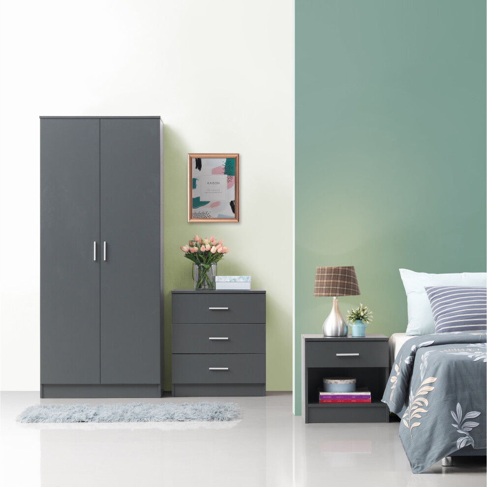 3 Piece Bedroom Furniture Set Wardrobe Chest Drawers Bedside Table Dark Grey