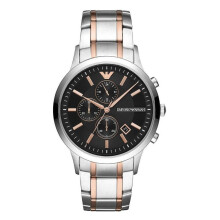 Montre Emporio Armani AR11165 Renato - acier inox poli, cadran noir, date à 3 heures, 43 mm, étanche 50 m