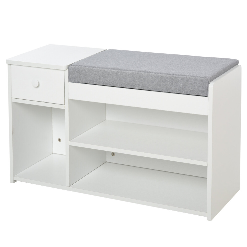 HOMCOM Multi-Storage Shoe Bench Drawer 3 Compartments Cushion Home