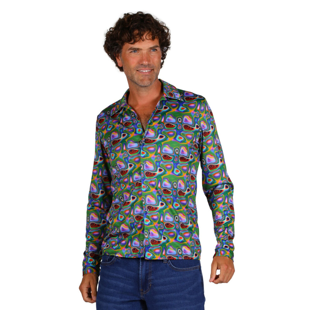 Photos - Fancy Dress  70's Shirt - Peacock colours Multicoloured(2XL)