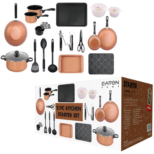 Gr8 Home Copper 21-Piece Kitchen Starter Set: Pots, Pans, Bakeware & Utensils (Code 2006934) 2