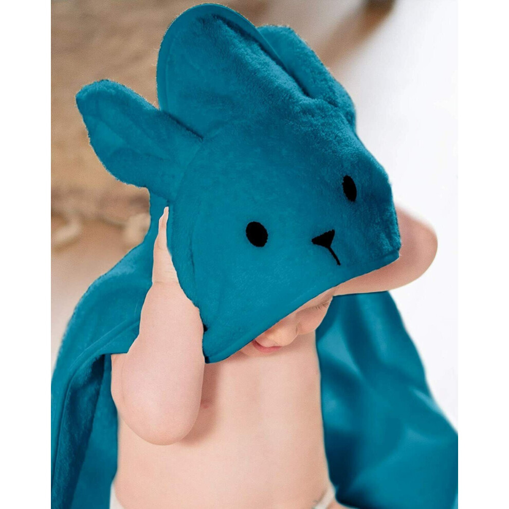 (Petrol Blue ) New Luxury 100% Cotton Baby Soft Bunny Hooded Bath Towel 70 x 70cm 5 Colours UK