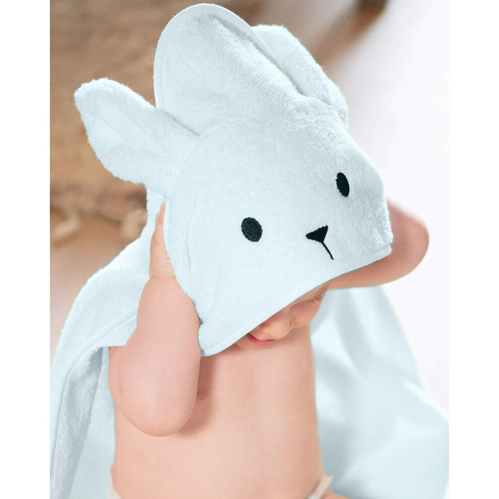 (Powder Blue) New Luxury 100% Cotton Baby Soft Bunny Hooded Bath Towel 70 x 70cm 5 Colours UK