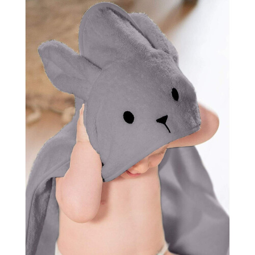 (Grey) New Luxury 100% Cotton Baby Soft Bunny Hooded Bath Towel 70 x 70cm 5 Colours UK