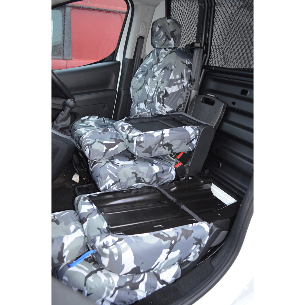 (Front 3, Camouflage) Turtle Covers Citroen Berlingo 2008-2018 Seat Covers Grey 5057605000084