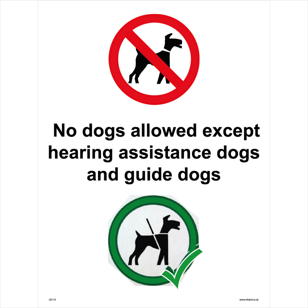 (200 x 300mm - 8 x 12, Sticker / Sav - White Background) GE110 No Dogs except Hearing Assistance And Guide Dogs SIGN working service dog-image-OPC-P5WD7MG-NEW