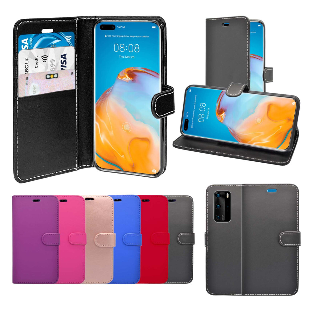 For Huawei P40 Pro Black Wallet Flip PU Leather Pouch Case Cover