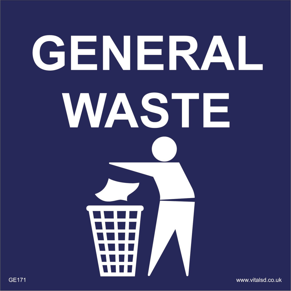 (250 x 250mm - 10 x 10, 10mm Extra Heavy Duty Foamex Foamboard) GE171 General Waste SIGN garbage rubbish bin keep britain tidy tip reuse recycle-image-OPC-P5WDVNK-NEW