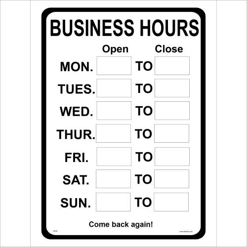 GE150 Business Opening Hours SIGN tea coffee shop cafe workplace