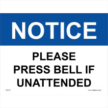 (150 x 100mm - 6 x 4, Sticker / Sav - White Background) GE197 Notice Please Press Bell If Unattended SIGN reception desk assistance