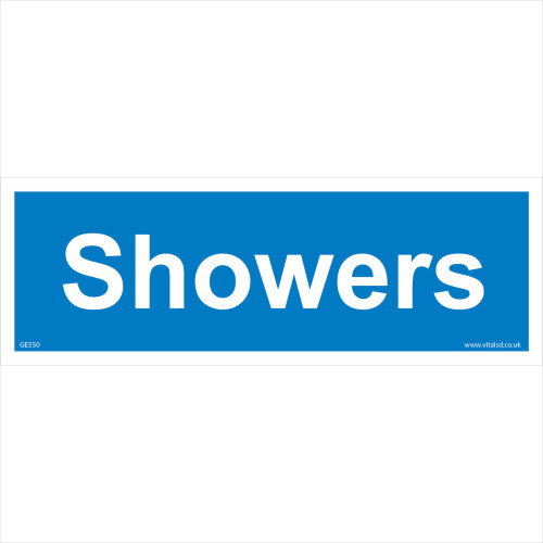 Shower Sign Sticker (300 x 100mm - 12 x 4, Sticker / Sav - White Background) GE550 Showers ...