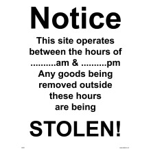 (450 x 600mm - 18 x 24, 10mm Extra Heavy Duty Foamex Foamboard) GE067 This Site Operates Between Hours Of Am & Pm SIGN warehouse factory stolen