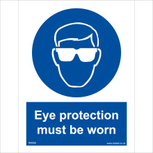 (100 x 150mm - 4 x 6, Sticker / Sav - White Background) MA068 Eye Protection Must Be Worn SIGN machinery goggles glasses workplace
