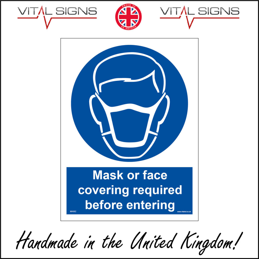(150 x 200mm - 6 x 8, Sticker / Sav - White Background) MA692 Mask Or Face Covering Required Before Entering Sign Train Bus Plane-image-OPC-P5WFQD6-NEW