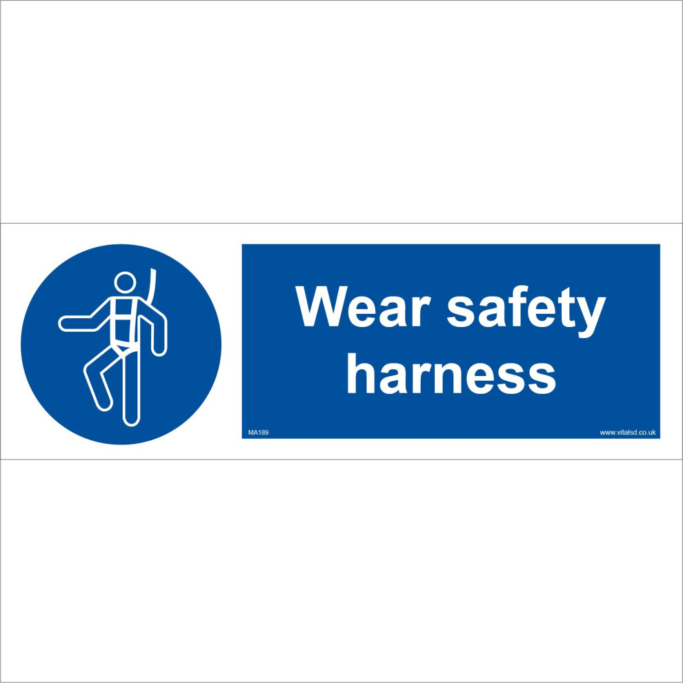 (450 x 150mm - 18 x 6, Sticker / Sav - White Background) MA189 Wear Safety Harness SIGN height building construction site workplace risk-image-OPC-P5WFRFX-NEW