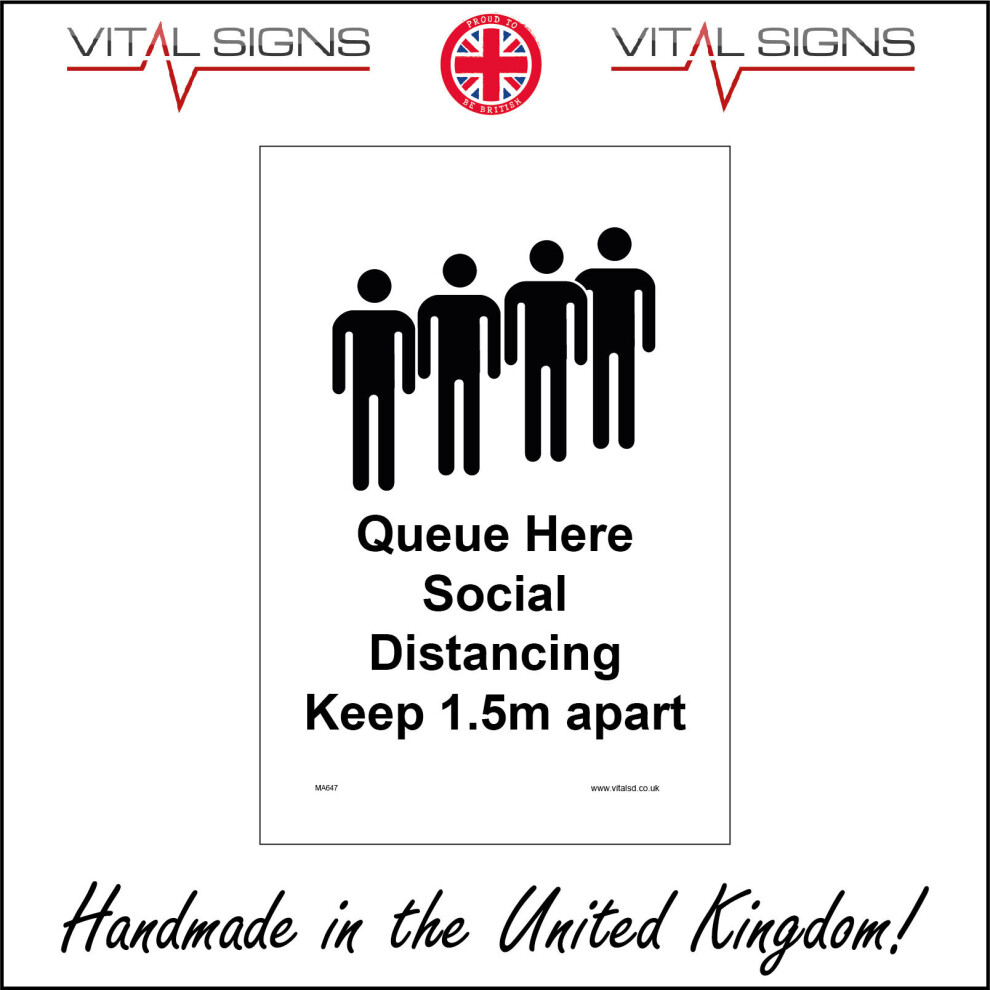 (300 x 400mm - 12 x 16, Magnetic - Vehicle Grade) MA647 Queue Here Social Distancing Keep 1.5m Apart Sign Work Shop Office Factory-image-OPC-P5WFTYP-NEW