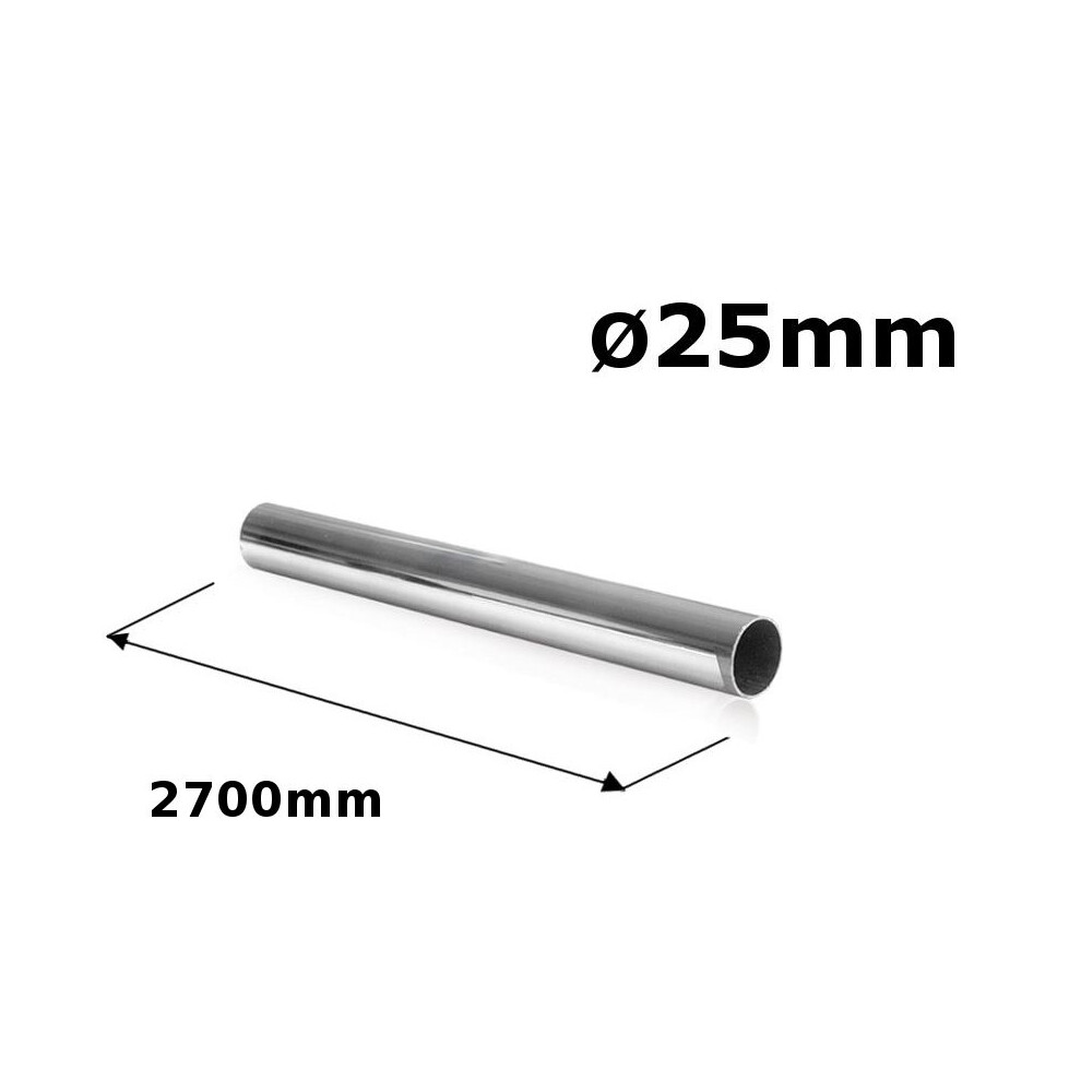 Wardrobe Round Rail 2700mm Pole Tube Chrome 25mm