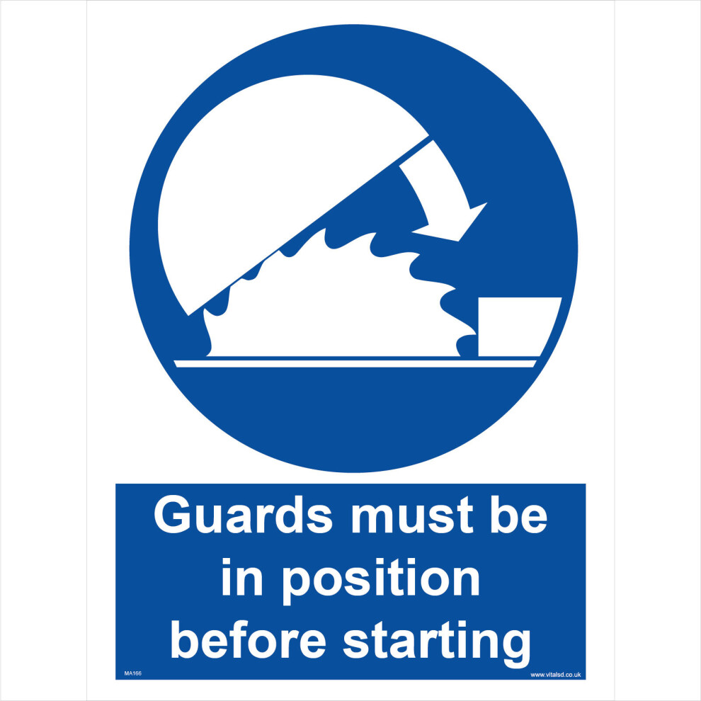 (150 x 200mm - 6 x 8, 1mm Pvc Foamex) MA166 Guards Must Be In Position Before Starting SIGN protection caution hazard-image-OPC-P5WG7PK-NEW