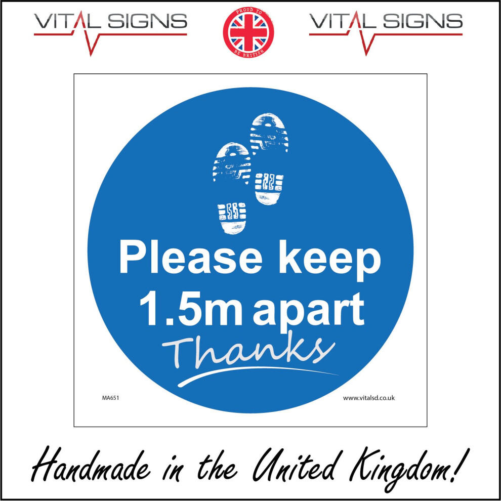 (150 x 150mm - 6 x 6, 3mm Standard Foamex Foamboard) MA651 Please Keep 1.5m Apart Thanks Sign Safety Shop Office Work School Public-image-OPC-P5WGF5N-NEW