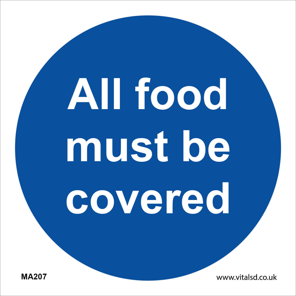 (200 x 200mm - 8 x 8, Sticker / Sav - White Background) MA207 All Food Must Be Covered SIGN catering kitchen restaurant cafe tea shop-image-OPC-P5WGQFP-NEW