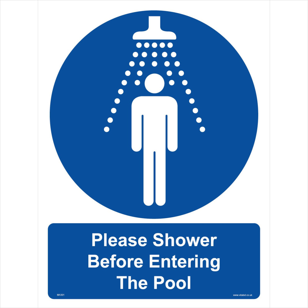 (450 x 600mm - 18 x 24, 10mm Extra Heavy Duty Foamex Foamboard) MA301 Please Shower Before Entering The Pool SIGN swimming lido chlorine-image-OPC-P5WGY8Q-NEW