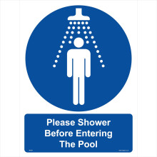 (150 x 200mm - 6 x 8, Sticker / Sav - White Background) MA301 Please Shower Before Entering The Pool SIGN swimming lido chlorine