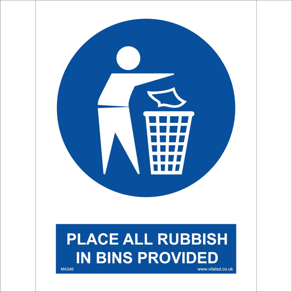 (300 x 400mm - 12 x 16, 10mm Extra Heavy Duty Foamex Foamboard) MA346 Place All Rubbish In Bins Provided SIGN trash litter waste plastic paper-image-OPC-P5WHBRW-NEW