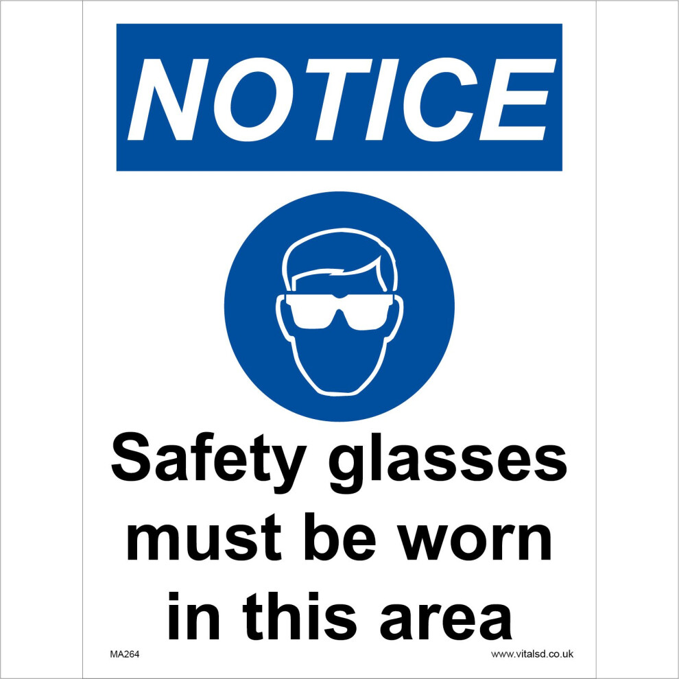 (200 x 300mm - 8 x 12, 3mm Standard Foamex Foamboard) MA264 Notice Safety Glasses Must Be Worn In This Area SIGN eye protection-image-OPC-P5WHBWV-NEW