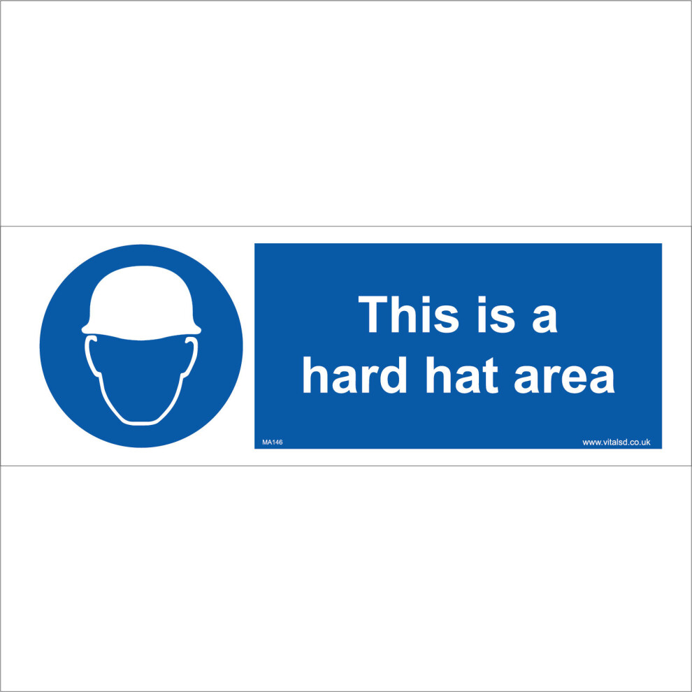 (600 x 200mm - 24 x 8, Sticker / Sav - White Background) MA146 This Is A Hard Hat Area SIGN safety helmet construction building sites ppe-image-OPC-P5WHCNS-NEW