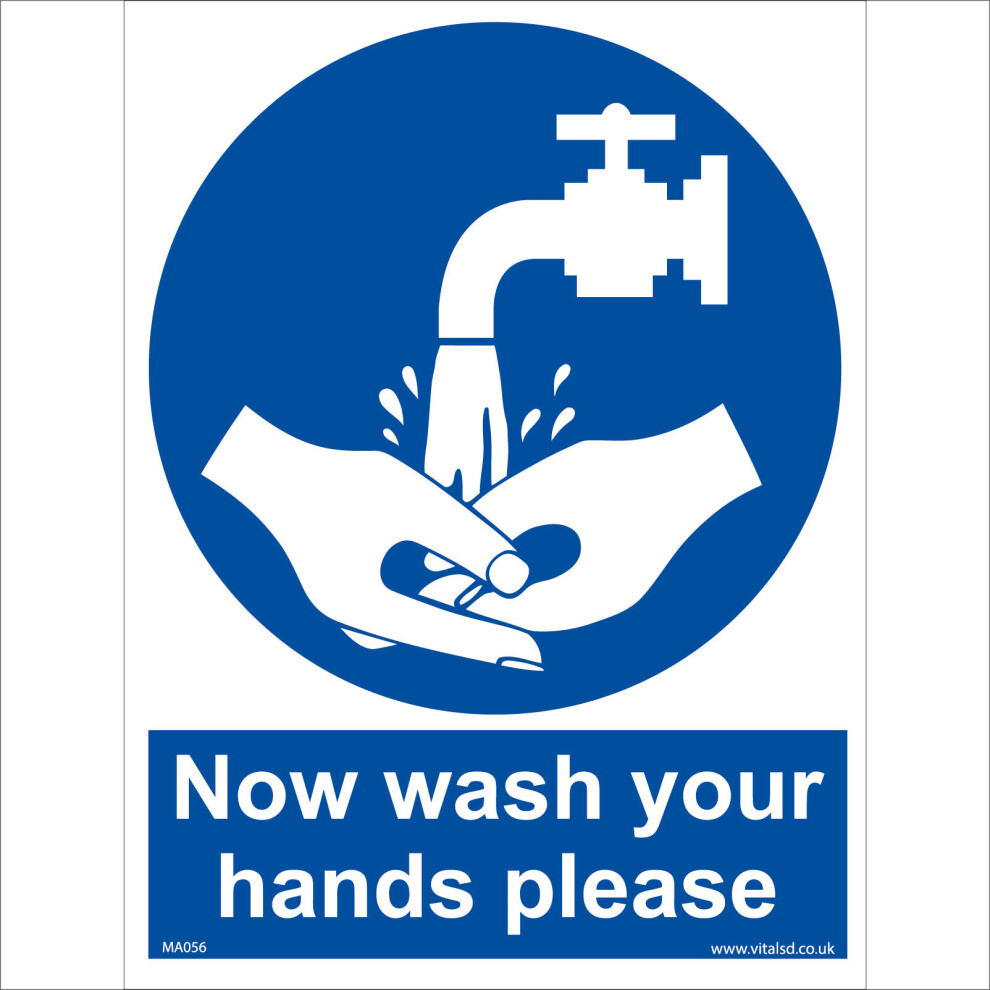 (450 x 600mm - 18 x 24, 5mm Heavy Duty Foamex Foamboard) MA056 Now Wash Your Hands Please SIGN soap sink kitchen canteen toilet towel-image-OPC-P5WHGYD-NEW