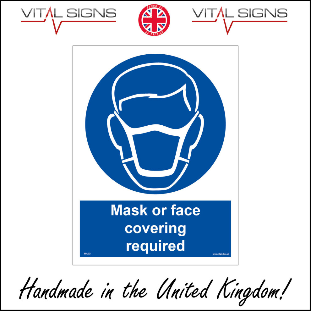 (200 x 300mm - 8 x 12, Sticker / Sav - White Background) MA691 Mask Or Face Covering Required Sign Train Bus Public Transport Airport-image-OPC-P5WHQK6-NEW