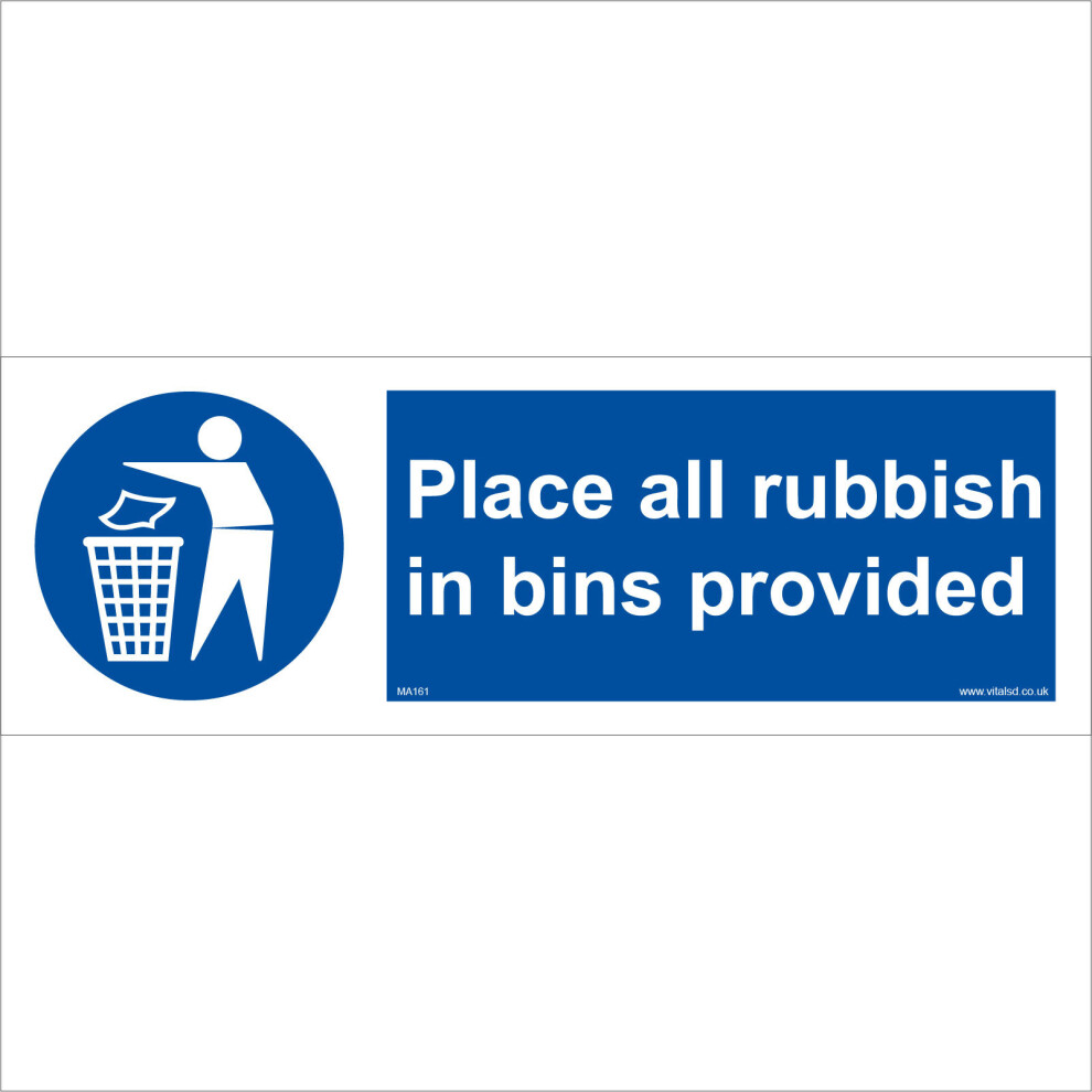 (150 x 50mm - 6 x 2, 1mm Pvc Foamex) MA161 Place All Rubbish In Bins Provided SIGN park outdoors public trash waste-image-OPC-P5WHHVG-NEW