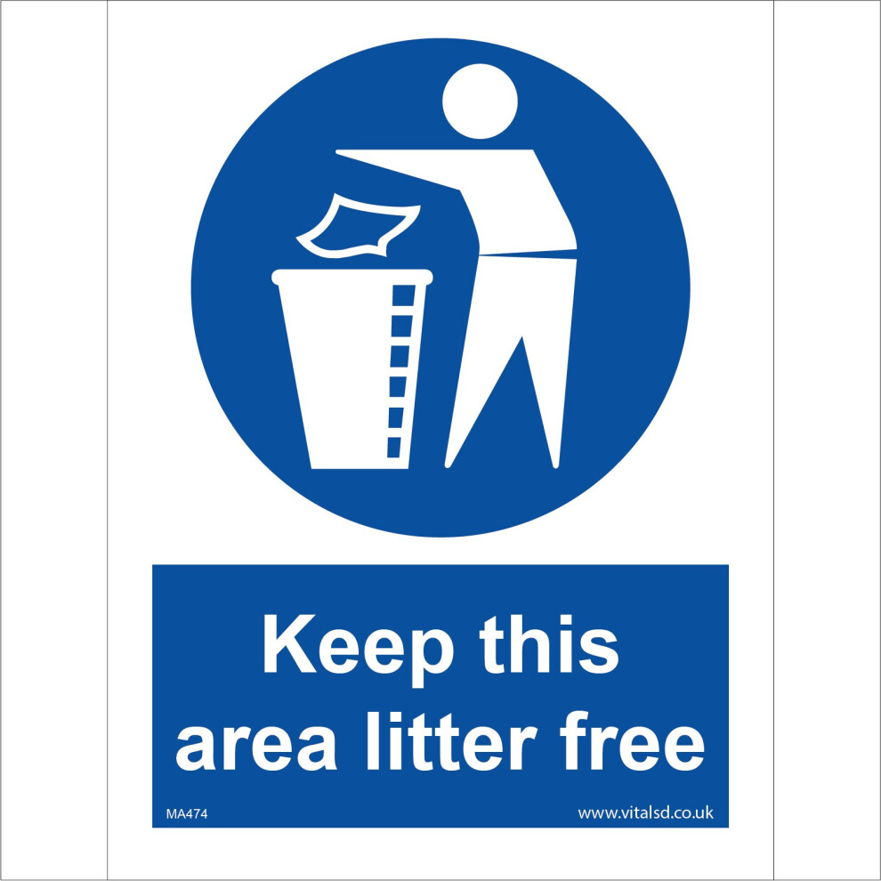 (300 x 400mm - 12 x 16, 3mm Standard Foamex Foamboard) MA474 Keep This Area Litter Free SIGN rubbish plastic glass paper bin trash-image-OPC-P5WHYV7-NEW