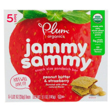 Plum Organics, Jammy Sammy, Snack-Größe Sandwich-Riegel, 15 Monate & älter, Erdnussbutter & Erdbeere, 5 Riegel, je 1,02 oz (29 g)