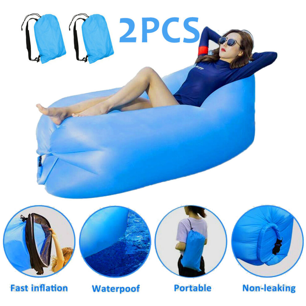 2pcs Inflatable Lounger Sofa Beach Camping Sleeping Air Sofa Lightweight Portable Folding Lazy Lounger Bed for Travel Picnic Outdoor